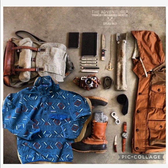 RARE Patagonia Aztec tribal fleece jacket coat print pattern geo intarsia blue - Picture 5 of 5